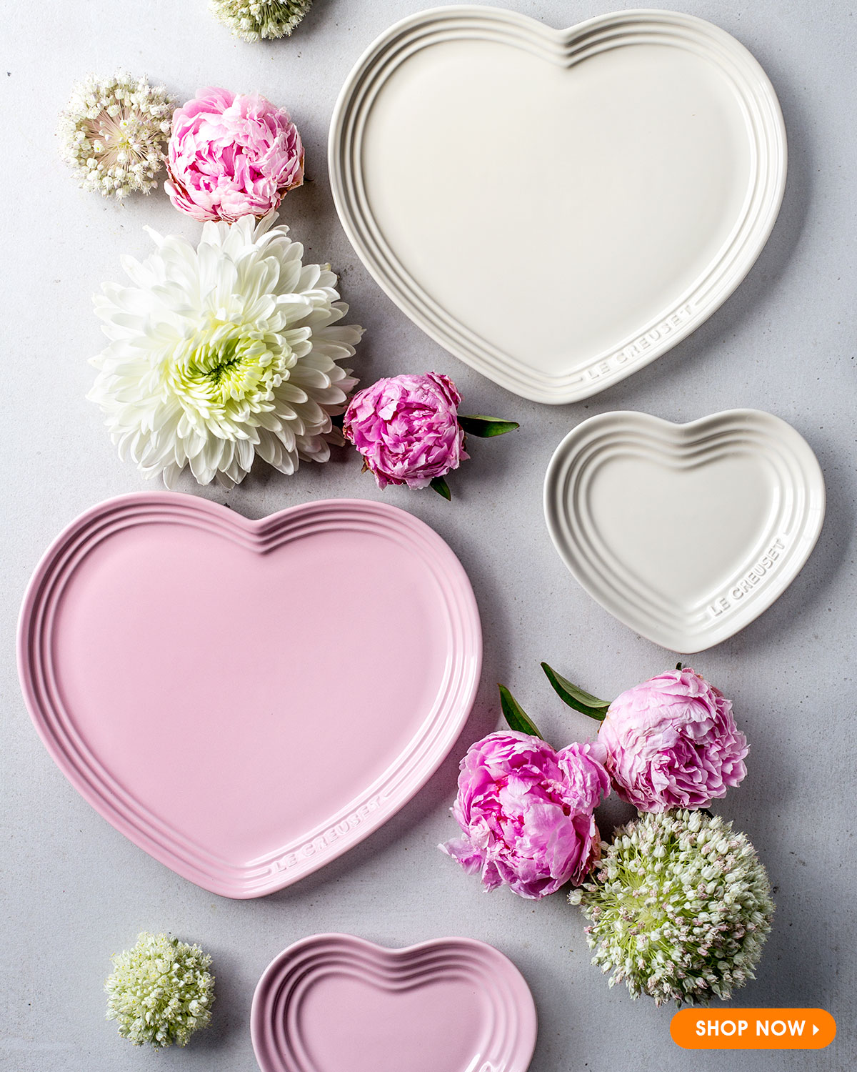 Set Of 2 Le Creuset Small Heart Plates 5.5" Stoneware Dessert Dish Chiffon Pink 
