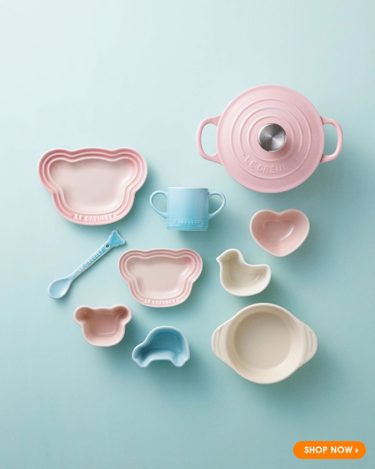 Le Creuset Baby multi-plate & Ramukan Children's tableware set Milky pink F/S 