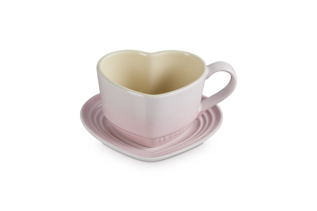 Le Creuset Stoneware Heart Mug with Saucer 220ml Shell PinkShell Pink image number 2