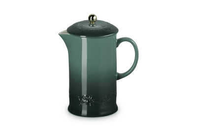Stoneware Holly Coffee Press with Gold Knob
