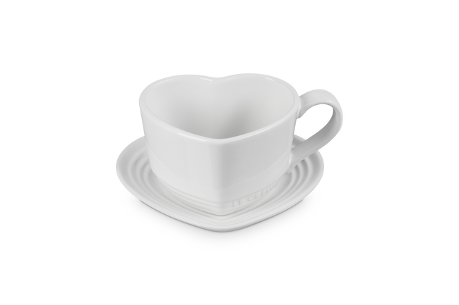 Stoneware Heart Mug with SaucerWhite image number 2