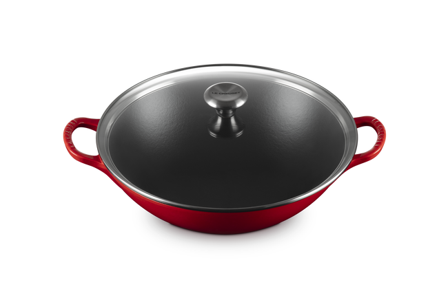 Cast Iron Signature Wok with Glass LidCerise image number 2