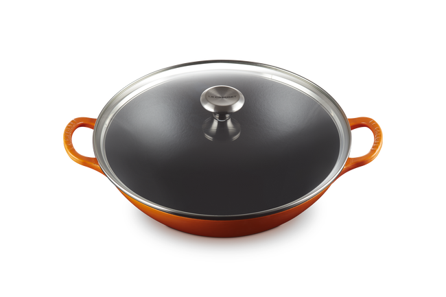 Le Creuset Cast Iron Signature Wok with GlaStainless Steel Lid 32cm FlameFlame image number 2