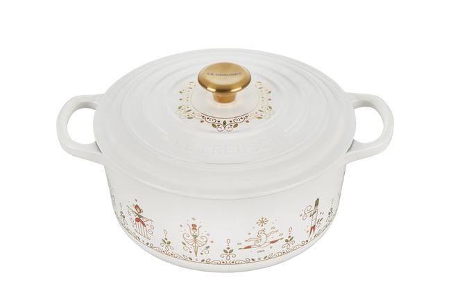 Le Creuset Cast Iron Signature Round No&ecirc;l 12 Days of Christmas 22cm White image number 1