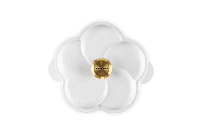 Le Creuset Cast Iron Floral Casserole 20cm with Gold Knob White image number 5