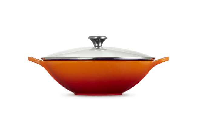 Le Creuset Cast Iron Signature Wok with GlaStainless Steel Lid 32cm FlameFlame image number 3