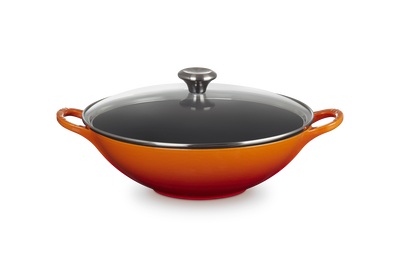 Le Creuset Cast Iron Signature Wok with GlaStainless Steel Lid 32cm Flame