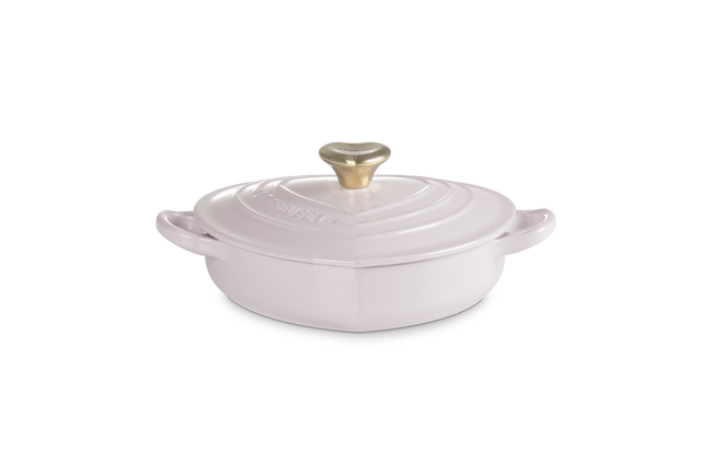 Cast Iron Heart Shallow Casserole with Light Gold Heart KnobShallot image number 1