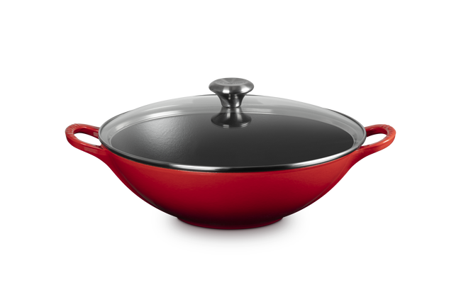 Cast Iron Signature Wok with Glass LidCerise image number 1