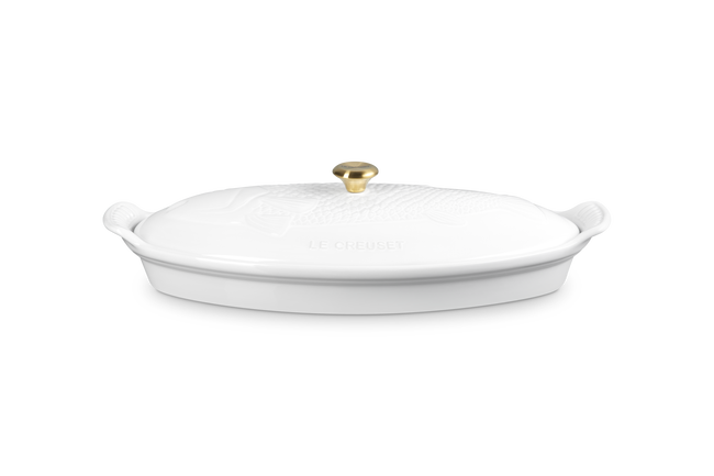 Stoneware Heritage Fish Baker with LidWhite image number 1