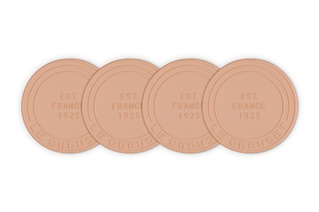 Le Creuset Silicone Set of 4 Coasters 1925 Design 10cm P&ecirc;cheP&ecirc;che image number 1