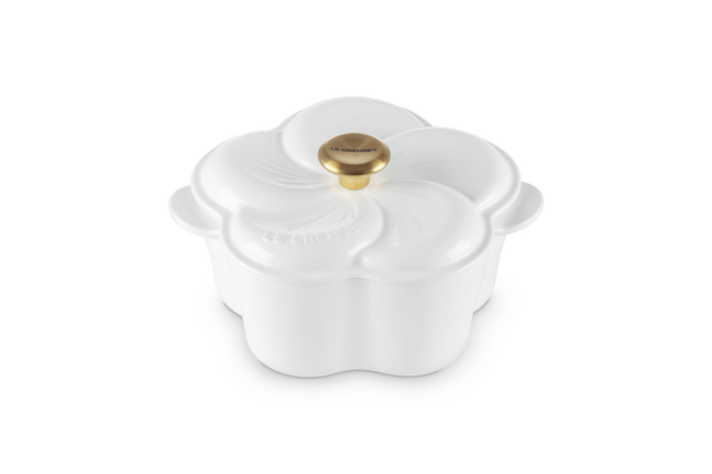 Le Creuset Cast Iron Floral Casserole 20cm with Gold Knob White image number 2