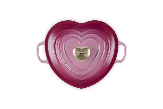 Cast Iron Heart Deep Casserole Berry with Light Gold Heart Knob image number 5