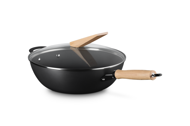 Le Creuset Carbon Steel Wok with Glass Lid & Wooden Handle 30cm image number 6