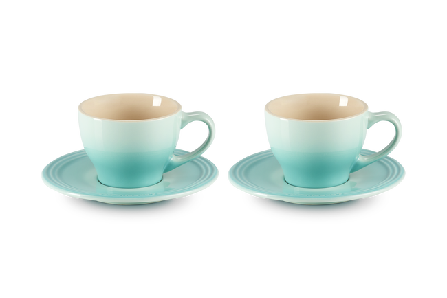 Stoneware Set of 2 Cups and SaucersCool Mint image number 1