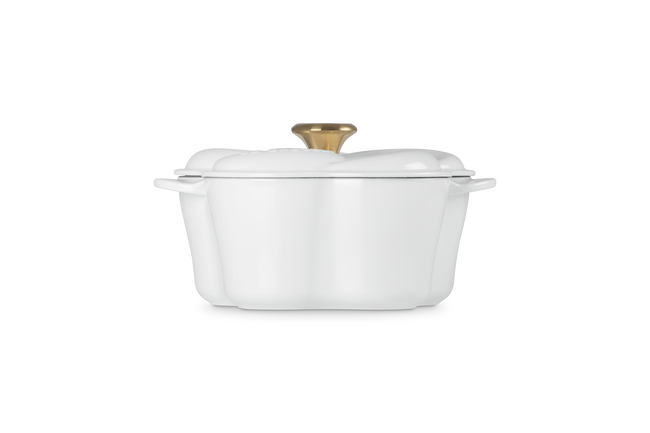 Le Creuset Cast Iron Floral Casserole 20cm with Gold Knob White image number 3