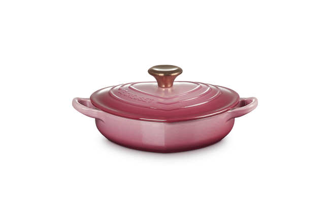 Cast Iron Heart Shallow Casserole Berry with Light Gold Heart Knob image number 1