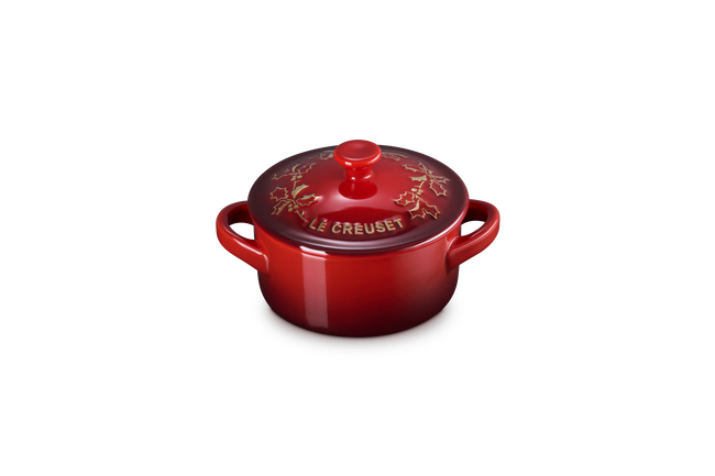 Le Creuset Stoneware Holly Mini Casserole with Gold Decal 10cm image number 2