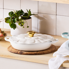 Le Creuset Cast Iron Signature Petal Shallow Casserole 26cm WhiteWhite image number 6