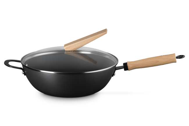 Le Creuset Carbon Steel Wok with Glass Lid & Wooden Handle 30cm image number 1