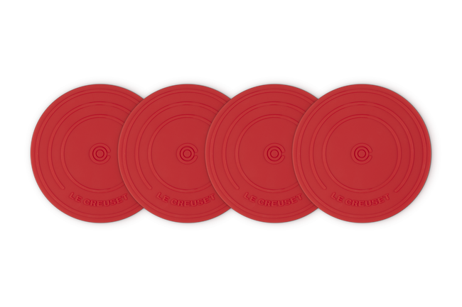 Le Creuset Silicone Set of 4 Coasters Lid Design 10cm CeriseCerise image number 1