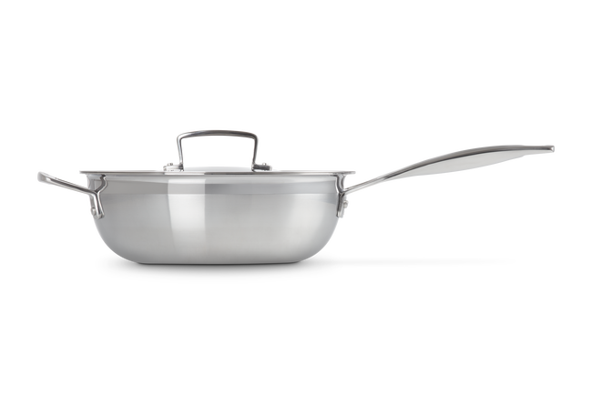 3-ply Stainless Steel Non-Stick Chef's Pan with Lid and Helper Handle image number 4