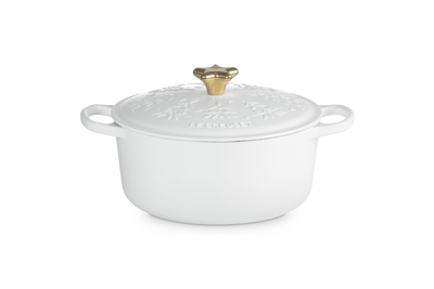 Signature Cast Iron Noël Round Casserole with Gold Star Knob