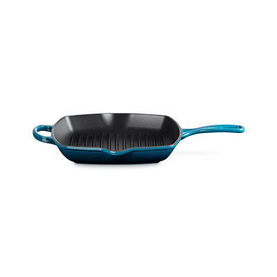 Le Creuset Cast Iron Signature Square Skillet Grill 26cm Deep Teal