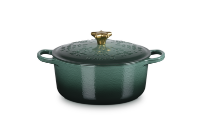 Signature Cast Iron Noël Round Casserole with Gold Star Knob