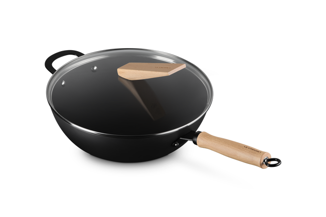Le Creuset Carbon Steel Wok with Glass Lid & Wooden Handle 30cm image number 7