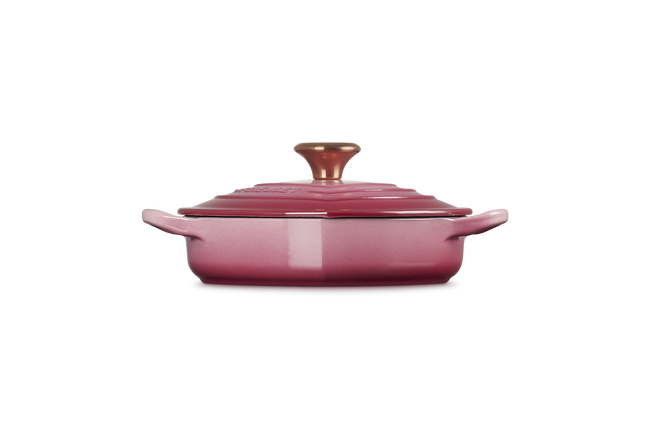 Cast Iron Heart Shallow Casserole Berry with Light Gold Heart Knob image number 3