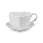 Stoneware Heart Mug with SaucerWhite image number 1
