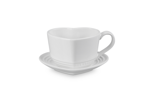 Stoneware Heart Mug with SaucerWhite image number 1