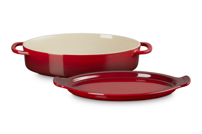 Stoneware Oval Dish with Platter LidCerise image number 1