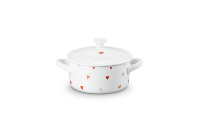 10cm Mini Rd Cocotte Bk White Heart Collection