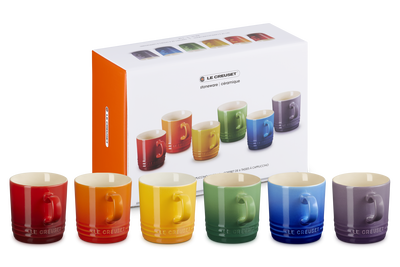Stoneware Rainbow Set of 6 Cappuccino Mugs
