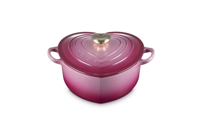 Cast Iron Heart Deep Casserole Berry with Light Gold Heart Knob image number 2