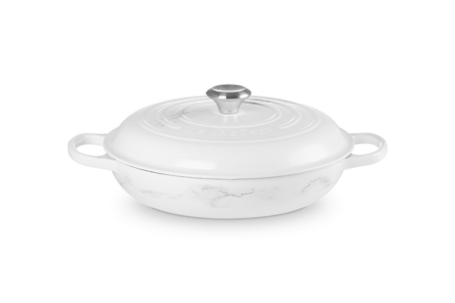 Le Creuset Cast Iron Signature Shallow Casserole 30cm White Marble image number 1