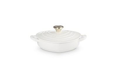 Le Creuset Cast Iron Classic Shallow Heart Casserole with Light Gold Heart Knob 20cm White