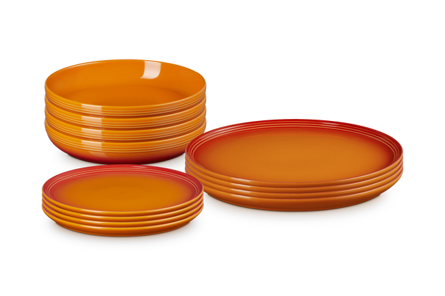 Le Creuset Stoneware Coupe 12-piece Dinnerware Set FlameFlame image number 1