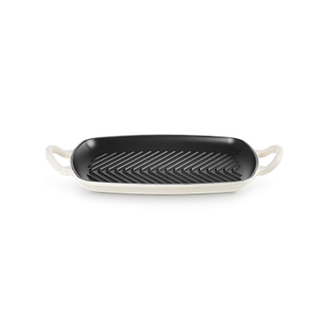 Le Creuset Cast Iron Signature Shallow Rectangular Grill 30cm MeringueMeringue image number 2