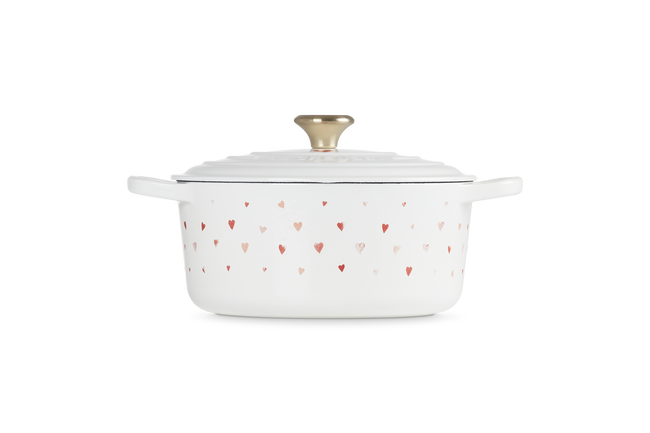 Le Creuset Cast Iron Signature Round Casserole 22cm Hearts White image number 3