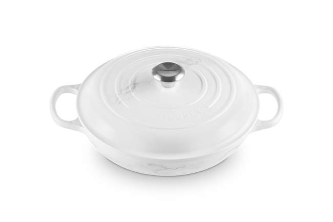 Le Creuset Cast Iron Signature Shallow Casserole 30cm White Marble image number 2