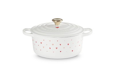 Le Creuset Cast Iron Signature Round Casserole 22cm Hearts White