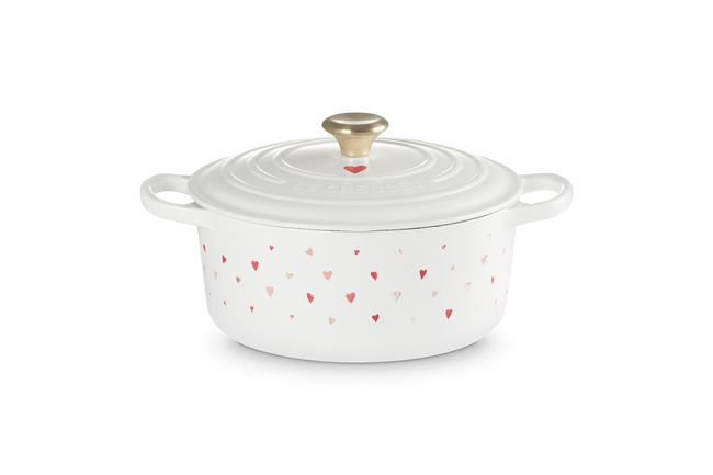 Le Creuset Cast Iron Signature Round Casserole 22cm Hearts White image number 1