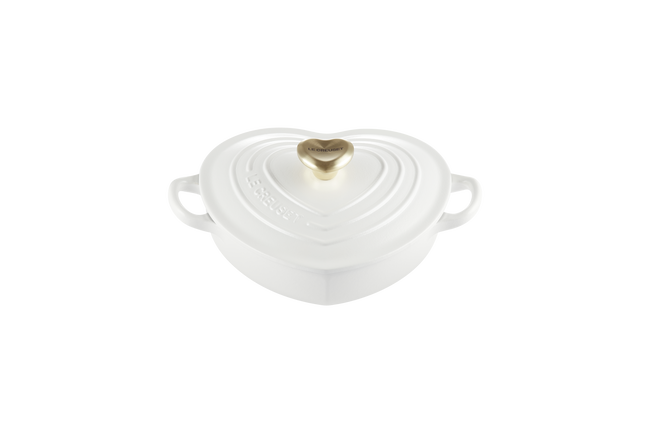 Le Creuset Cast Iron Classic Shallow Heart Casserole with Light Gold Heart Knob 20cm WhiteWhite image number 3