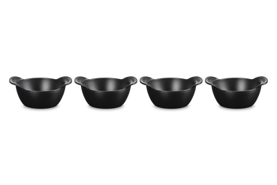 Le Creuset Cast Iron Gourmet Set of 4 Mini Cocotte Bases 11cm Matte Black