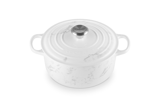 Le Creuset Cast Iron Signature Round Casserole 24cm White Marble image number 2