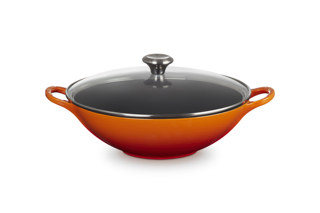 Le Creuset Cast Iron Signature Wok with Glass Lid 32cm FlameFlame image number 1