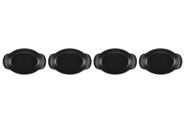 Le Creuset Cast Iron Gourmet Set of 4 Mini Oval Casserole Bakers 15cm Matte Black image number 4